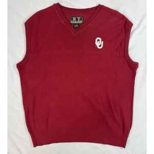 BT Player Oklahoma Sooner V-Neck Red Sweater Vest Men‎ Medium Vintage Good Cond
